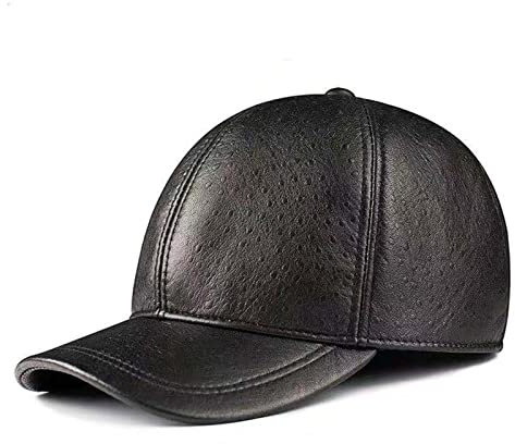 Lederkappe Baseballkappe Echtes Leder Hüte for Männer Braun Schwarzes Echtleder Herrenmarke Winterhut(Svart)