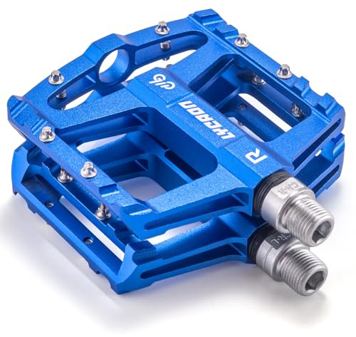 LYCAON Bike Cycling Pedals, CNC Machined Aluminum Alloy Durable Non-Slip Bicycle Pedal, CR-MO & 3 Bearings Pedals for 9/16 Universal Cycling MTB BMX Mountain Road Bike (Blue)