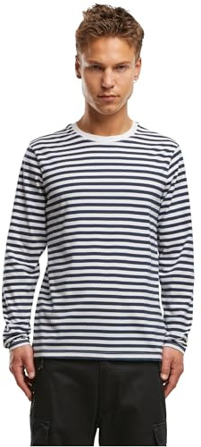 Brandit Tröja för män, randig långärmad t-shirt, Marinvit, XXL