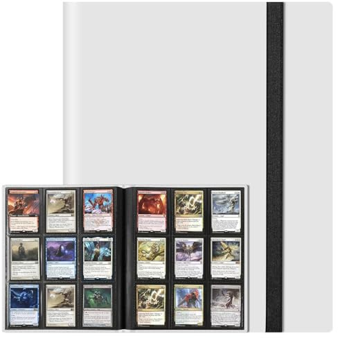 9-Pocket Trading Card Binder 360 Pockets Collectible Trading Card Album PU Leather Card Binder Card Folder with Elastic Strap for Collectible Basketball Sports Cards and Trading Card Games (White)