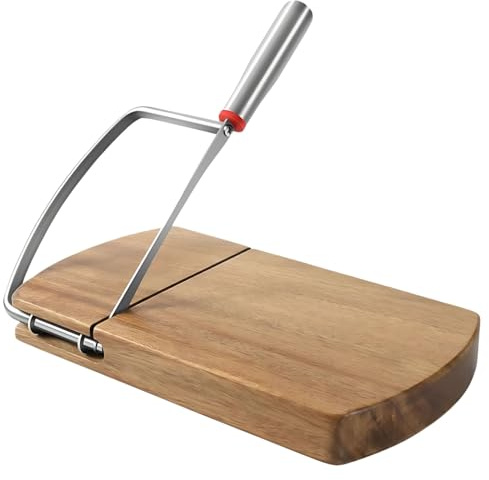 Vestamore Cortador de queso de madera de acacia con cortador de metal, mango ergonómico, base antideslizante, perfecto para queso, carne y frutas, caja de regalo incluida