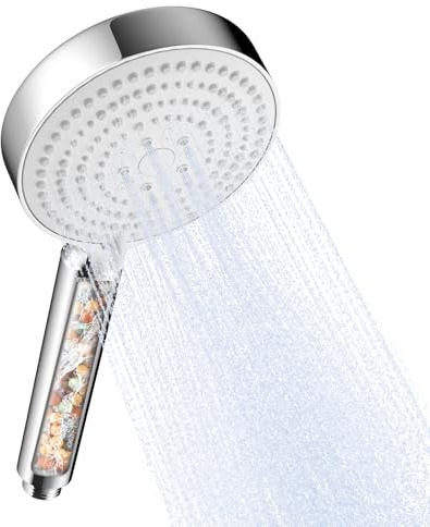 OFFO Duschkopf mit Filter, 13cm Duschkopf Groß mit 6 Strahlarten, Handbrause mit Filtration in 20 Schichten, Duschbrause für Wassersparend, Shower Head mit Kalkfilter, Chrom+Weiß