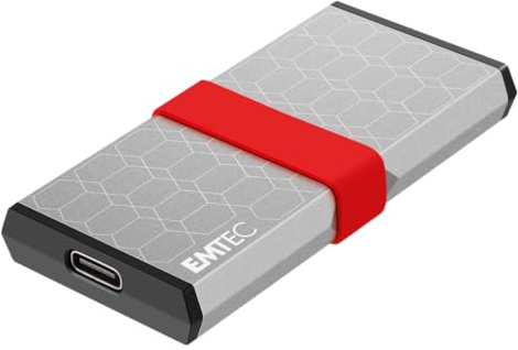 EMTEC - SSD Portable X205 Mini - 512GB - Jusqu'à 1100MB/s en Lecture - USB-C 3.2 Gen2 - Boîtier Aluminium - Compact et Léger - Haute Vitesse de Transfer