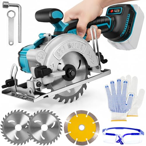 Cordless Circular Saw Compatible with Makita 18V Battery, Brushless 6500 RPM Mini Circular Saw with 2 Blades (125mm), 0-45° Bevel & 0-45mm Depth Cut, for Wood, Plastic, Thin Metal (Without Battery)
