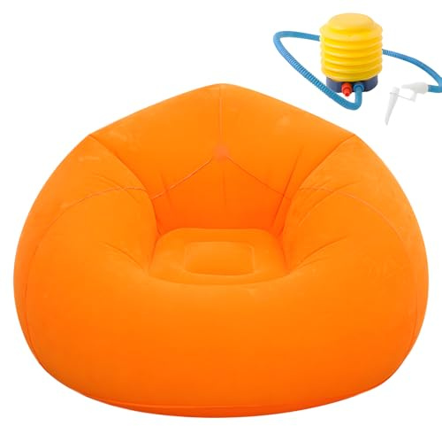 FARYODI Luftsoffa, uppblåsbar soffa, uppblåsbar fåtölj, 105 x 105 x 60 cm, ultramjuk, uppblåsbar fåtölj, utan bönfyllning, snabbtorkande och bärbar för vardagsrum, trädgård, camping (orange)