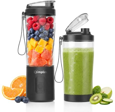 SIMPLUS Tragbarer Mixer 800ml Smoothie Maker To Go, USB-C Mini Mixer mit 6 Edelstahlklingen, kabelloser Blender für Shakes, Milchmixgetränke, weiche Früchte & kleine Eisstücke, BPA-frei | USB-C wiederaufladbar für Smoothies, Säfte, Proteinshakes, Obst, BPA-frei, leicht und kompakt, 6 Klingen aus Edelstahl