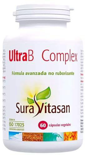 Sura Vitasan Ultra B Complex 60 Cápsulas Vegetales - Complejo de Vitamina B de Alta Potencia - Con Vitamina B12, B6, Ácido Fólico, Colina e Inositol - Energía, Sistema Nervioso y Anti-Estrés