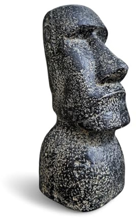 Moai Rapa-Nui staty ca 40 cm gjord av lavasand påskö figur trädgård dekoration huvud sten grå