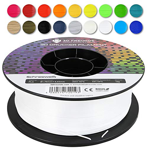 3D FREUNDE Filament aus PLA 1,75 mm 1kg Rolle für 3D Drucker oder Stift - Schneeweiß