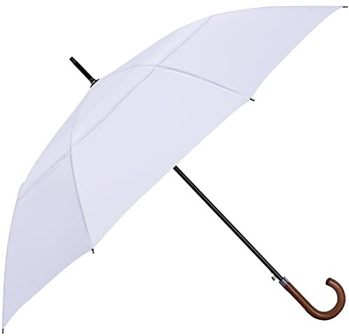 ZEKAR Holz-Regenschirm, J-Griff, 137/172,7 cm, UV- und klassische Versionen, großer winddichter Stockschirm, automatisches Öffnen für Damen und Herren, Golfschirm (weiß, 137,2 cm, schwarz, 2er-Pack)