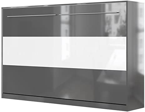 SMARTBett Standard 90x200 120x200 140x200 160x200 | Schrankbett, Wandbett, Wandklappbett fürs Gästezimmer, Büro, Wohnzimmer, Schlafzimmer Anthrazit Hochglanz/Anthrazit & Weiss Hochglanz 120 Horizontal