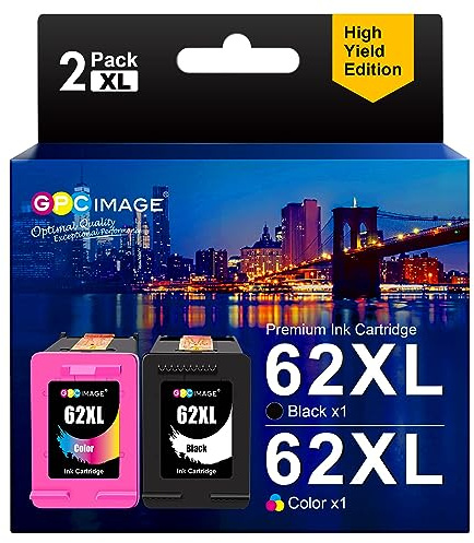 GPC Image 62XL Ink Cartridges Compatible for HP 62 Ink Cartridges Twin Pack for HP Envy 5540 5640 5646 5546 5644 5541 5542 5544 5545 5547 Officejet 250 200 5740 5742 5743 (Black and Colour, 2-Pack)