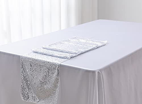 Tischläufer, Pailletten-Tischläufer, glitzernd, für Weihnachten, Hochzeit, Bankett, Party, Esszimmer, Kaffeetisch, Veranstaltungsdekoration, 30 x 300 cm, silberfarben