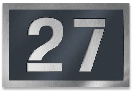 Metzler Hausnummer Edelstahl, individuelles Hausnummernschild in Anthrazit (RAL 7016), Straßenschild mit Hausnummer, kratzfest, robust, gebürstet, 3D-Effekt, Made in Germany, Größe 21,5 x 15 cm
