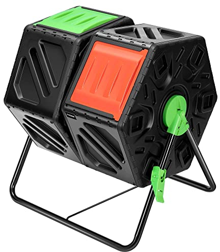 VIVOSUN Dual Chamber Tumbling Composter, 2X 18.5 Gallon Compost Bin, Heavy-Duty Compost Tumbler w/Sliding Door, Plastic, Black