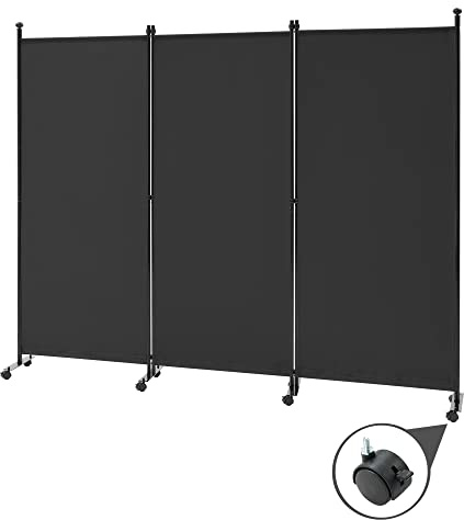 Spurgehom 3 Panel Rolling Room Divider, Folding Partition Privacy Screens, Freestanding Fabric Room Panel, Portable Folding Wall Divider for Office, Room, Restaurant, Hospital (Black)