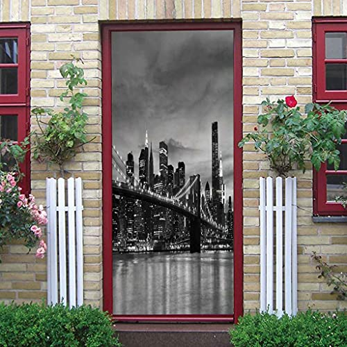 CBWRAW 3D Türtapete Türposter Wandbild Applikationen Selbstklebend Vinyl Modische Schwarz-Weiß-Brücke Abnehmbare Türaufkleber Für Innentür Wohnzimmer Küche Schlafzimmer Badezimmer Kinderzimmer 90x200c