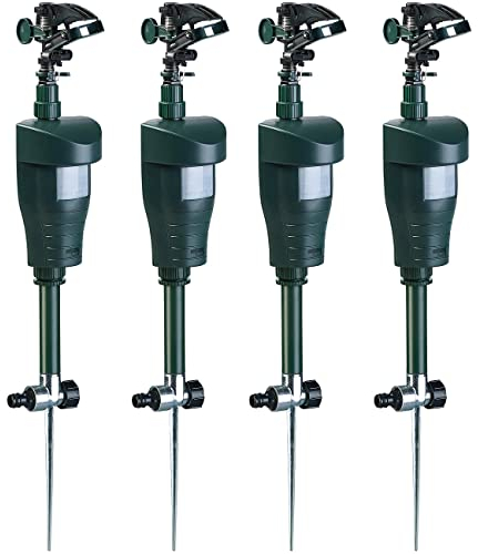 Royal Gardineer Katzenabwehr-Gerät: 4er-Set Wasserstrahl-Tierschrecke, PIR-Sensor, Batteriebetrieb, 120 m² (Bewässerung mit Bewegungsmelder, Tierschreck als Teichschutze, Marderschreck)