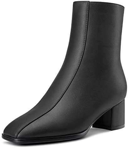 NobleOnly Donna Chunky Blocco Basso Gattini Tacco Heel Quadrata Punta Cerniera Stivaletti da Matrimonio Dress 5 CM Heels Nero 36 EU