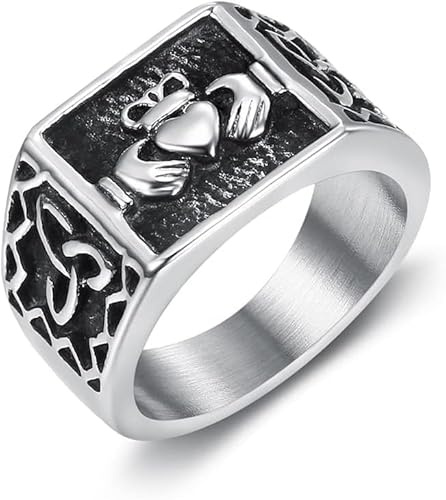 Bar Rot Bague de Claddagh en acier inoxydable avec motif irlandais pour homme et femme, bague commémorative unisexe, Métal, Aucune pierre précieuse