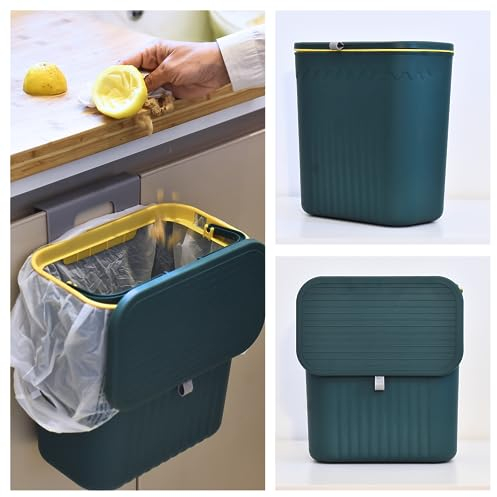 GENIO IN CASA Pattumiera Sottolavello da Appendere 12L con Coperchio Scorrevole - Cestino Umido per Spazzatura Differenziata - Accessori Salvaspazio per Cucina, Camper e Bagno (Verde)