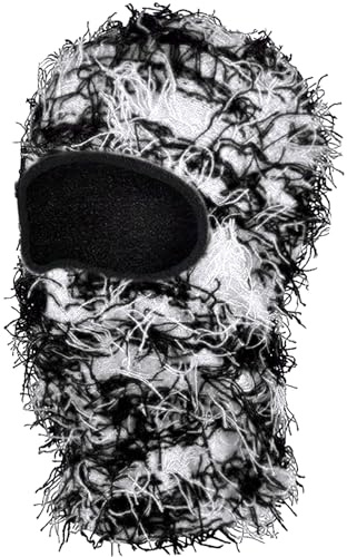 Malaxlx Distressed Balaclava Ski Mask Black White Knitted Balaclava Shiesty Full Face Mask Winter Windproof Beanie Neck Warmer for Men Women
