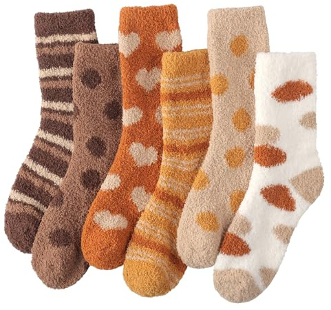 Blu Ninfee Calzini morbidi da donna, 6 paia, spessi, morbidi e spessi, per dormire, per ragazze, caldi e invernali, Colori autunnali, 36-42