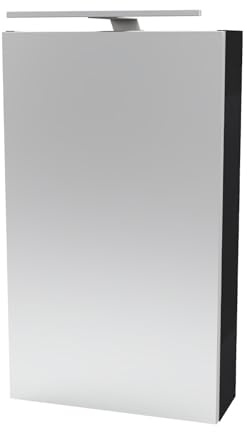 FACKELMANN Luna Spiegelschrank mit LED-Beleuchtung – Alibertschrank für Bad und Gäste-WC (40 x 68 x 15,3 cm) – SBC Badschrank mit Spiegel in Schwarz/Anthrazit – Tür Links