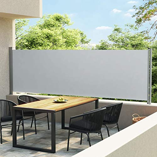 Camerina Ausziehbare Seitenmarkise 140x600 cm Grau Paravent Outdoor Wetterfest Sichtschutz Ausziehbar