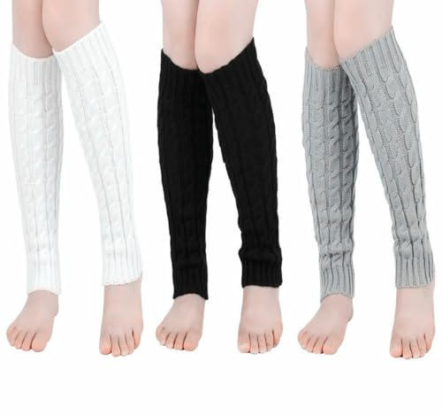 KOMUNJ 3 Paar Stulpen Damen Leg Warmers Beinwärmer Frauen, Mädchen Winter Beinstulpen, Stricken Beinstulpen Leg Warmers Socken(Schwarz Weiß Grau)