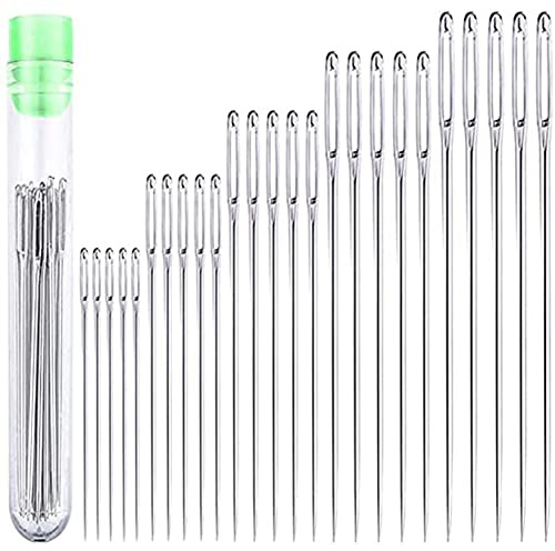 shanpu 25 Agujas de Coser de Ojo Grande, 5 TamañOs de Agujas de Coser Mano de Ojo Grande en Tubo de Almacenamiento Transparente para Coser y Manualidades