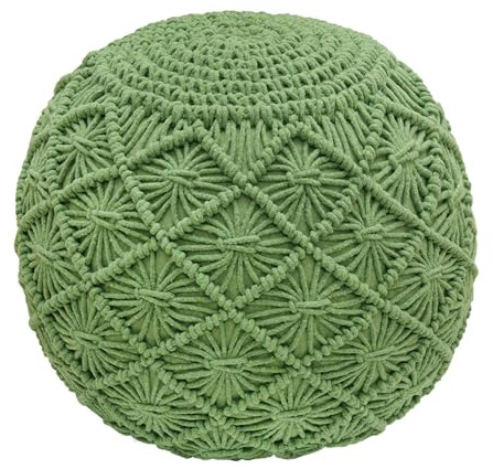 COTTON CRAFT Pouf intrecciato in macramè, comodo pouf rotondo in corda di cotone lavorato a maglia, poggiapiedi pre-riempito, pouf imbottito in stile bohémien marocchino, per camera da letto,