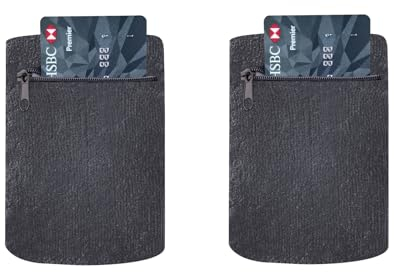 Handgelenktasche 2er Set, Schweißband, Wristbands mit ißverschlusstasche für Laufen, Joggen, Spazieren, Gassi gehen, Fahrrad und Yoga etc (schwarz)