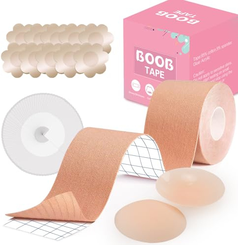 ZXZH Klebe BH Push Up Boob Tape - Brust Tape für Grosse Brüste - Boobietape - Unsichtbar Silikon Nipple Cover, Nippelpads und Fashion Tape Set