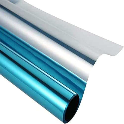 KFDZSW Film Anti Regard Fenetre, Film Auto-Adhésif Anti UV Electrostatique Anti Regard, Film Adhesif Effet Miroir sans Tain, Film Miroir pour Fenêtre (Argent Bleu,40x200cm)
