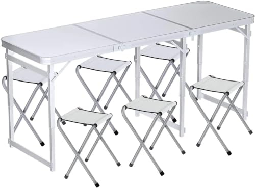 SAMEZA Aluminium-Tischstuhl-Set für bis zu 4 Personen, klappbarer Picknicktisch mit 4 Hockern, Campingbedarf, Esstische, Schreibtisch, 6 Personen mit Oxford, Vereinigte Staaten