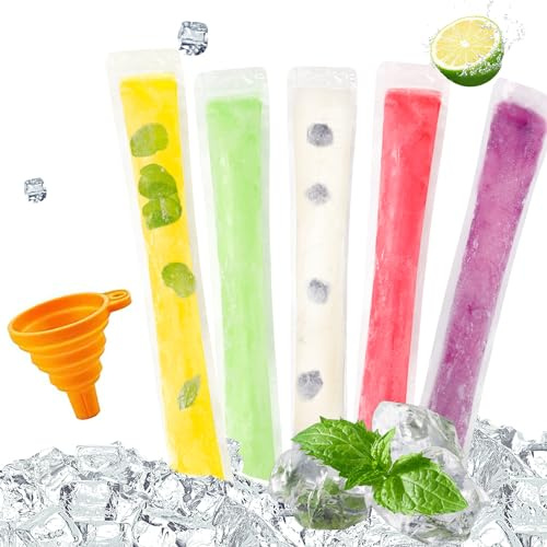 Augshy 120 Bolsas para Paletas de Popsicle, Bolsas para Helados, Bolsas Desechables para Hacer Popsicles para Yogur, Helados, Jugo(28×5cm)