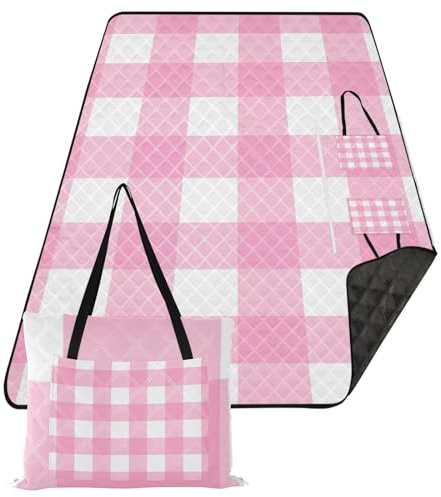 ZRWLUCKY stranddecken 203x300cm picknickzubehör outdoor picknickdecke für frauen 30er jahre geschenk sommer kariert rosa pastell weiß schottisch