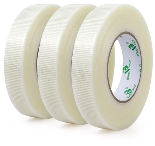 BOMEI PACK 3 Rolls Clear Duct Tape Reinforced 25mm x 50m Waterproofs Heavy Duty 1 inch Gaffer Tape Clear Ducts Fixing Repairing,craft DIY book repair,carpet Edge seaming,Box Sealing,Bundling