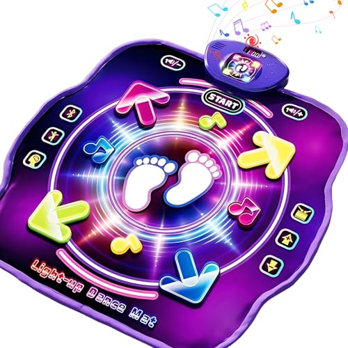 Tanzmatte Kinder Spielzeug Geschenke 3 4 5 6 7 8 9 10+ Jahre, Musikmatte für mädchen/jungen mit LED-Lichtern&Bluetooth, 5 Spielmodi Integrierte Musik, Geburtstag Weihnachten Spielzeug (4 Lichtpfeile)