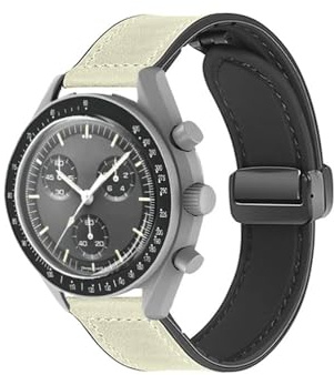 NUZIXINXW 20 mm Lederarmband für Omega X Swatch Joint MoonSwatch Planet Metallmagnetschnalle für Swatch-Uhr Silikonarmband Zubehör, Beige, 20 mm