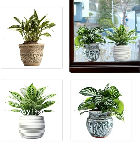 Autocollants muraux en vinyle avec fleurs en pot, amovible pour décoration de la maison