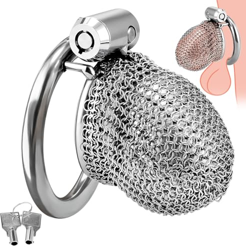 Roluck Metall Peniskäfig Männer Chastity Cage Atmungsaktiver Mesh Edelstahl Keuschheitskäfig Herren Extrem BDSM Spielzeug (L)