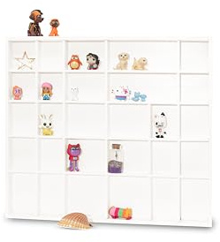 Pinus Setzkasten Holz 45x4x40 cm 28 Fächer Sammlervitrine Weiß | Kiefernholz, für Figuren Fotos Sammlungen, schmale Tiefe 4 cm, Regal Wandaufbewahrung, strukturierte Fächer