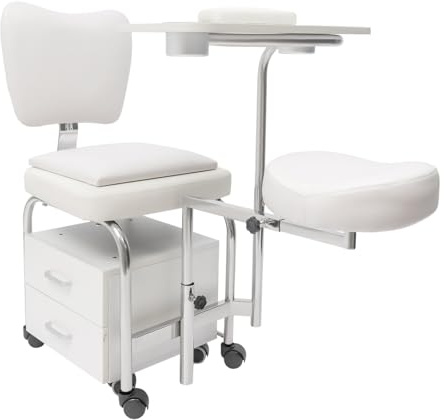 PUDLOR Maniküre Pediküre Stuhl Nageltisch Trolley, Mobile Nagelstation Mit Vier Universalrädern Mobilesmanikürtisch Mit Griffen Verstellbare Höhe für Heimtechniker, Spa, Schönheitssalon