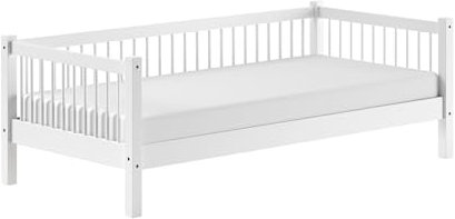 möbelando Einzelbett >Buche Massiv< Kojen-Bett mit Liegefläche 90 x 200 cm, inkl. Lattenrost, AUSF. Buche massiv weiß lackiert, Stellfläche Kojen-Bett ca.: B: 207,5 x H: 68 x T: 97,5 cm.
