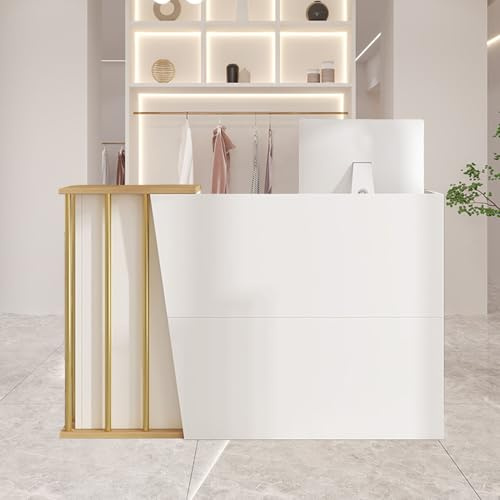 XNKLPY Empfangstisch Aus Massivholz Mit 2 Schubladen SchrankfäChern BüRo Rezeption FüR Friseur Hotel Praxis GroßE Arbeitsplatte Staubschutz Computer Kasse(Size:120CM,Color:a)
