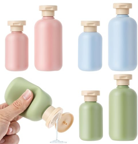 Classicseali 6pcs Travel Shampoo Bottles,Portable Refillable Travel Bottles, with Flip-Top Leak-Proof, 100ml/200ml Plastic Bottle, for Shampoo, Shower Gel, Face Cream, Lotion, Blue, Pink, Green