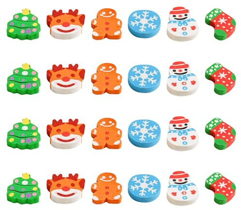 24 Stück Weihnachtsradiergummis für Kinder, Mini-Cartoon-Weihnachts-Radiergummi, Weihnachtsmann, Rentier, Schneemann, kleine radierbare Radiergummis, Set für Weihnachtsfeier, Schulbedarf