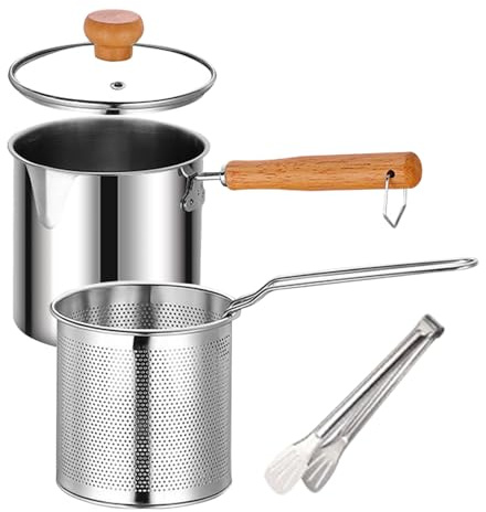 Olla para freidora – Estufa de acero inoxidable, olla para freír | Freidora de cocina doméstica para pollo, pescado, patatas fritas, tempura, camarones, cocina, restaurante, exterior, uso dom